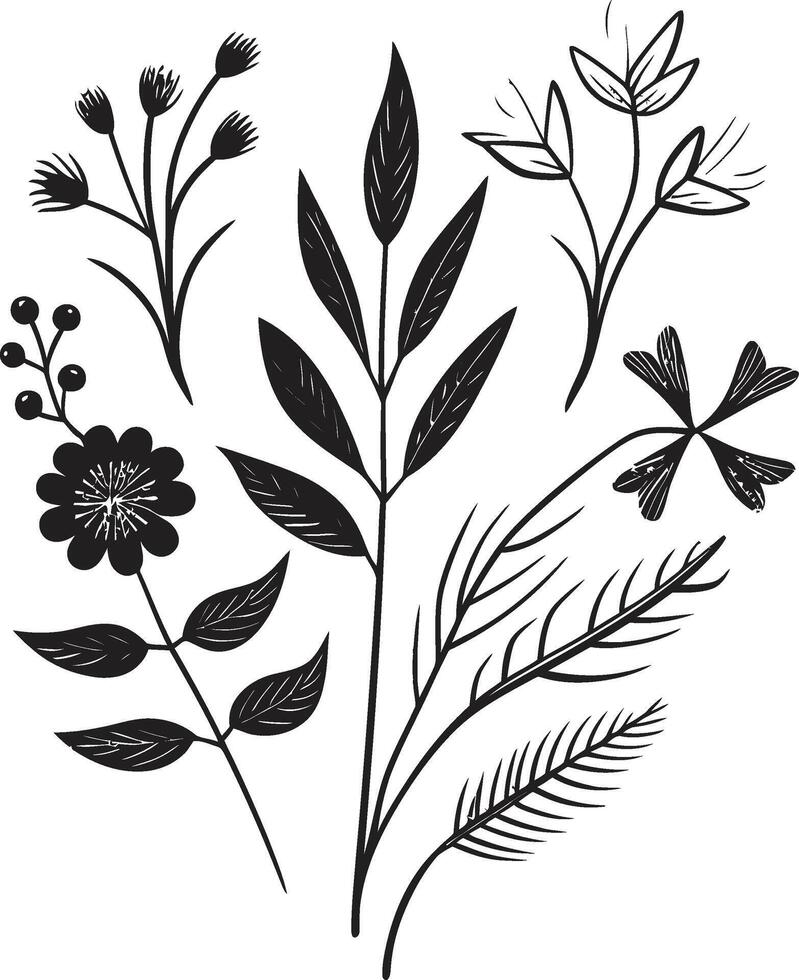 Sculpted Petals Elegant Black Icon, Botanical Design Whispers of Nature Vector Logo, Black Botanical Florals