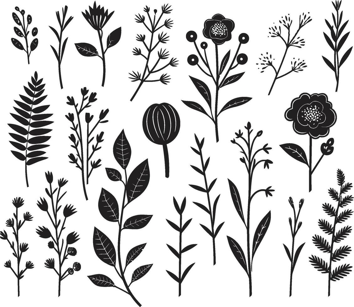 Garden Serenity Chic Vector Logo, Black Botanical Florals Enigmatic Bouquet Black Emblem, Botanical Floral Elegance
