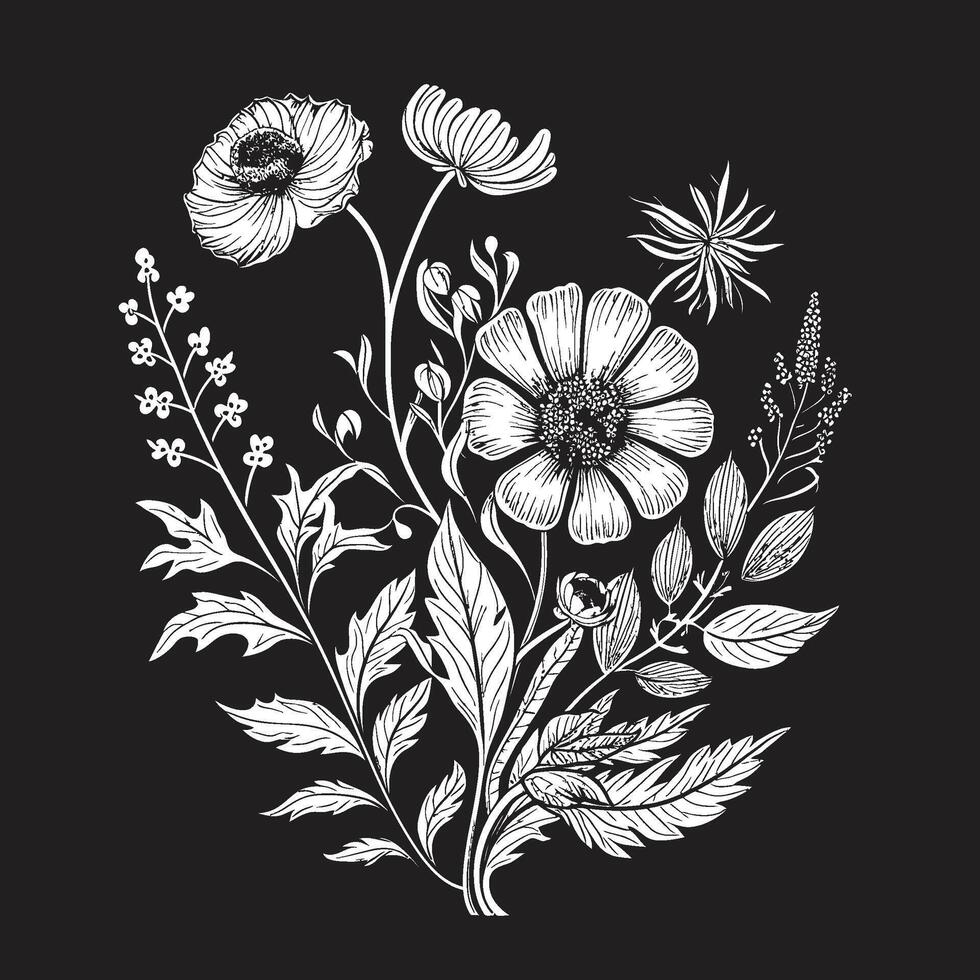 jardín de elegancia pulcro vector logo con negro botánico florales enigmático ramo de flores negro emblema presentando botánico floral diseño