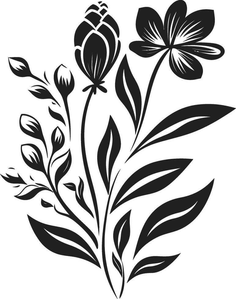 Petals in Noir Sleek Black Icon, Vector Floral Design Garden Serenity Chic Vector Logo, Black Botanical Florals