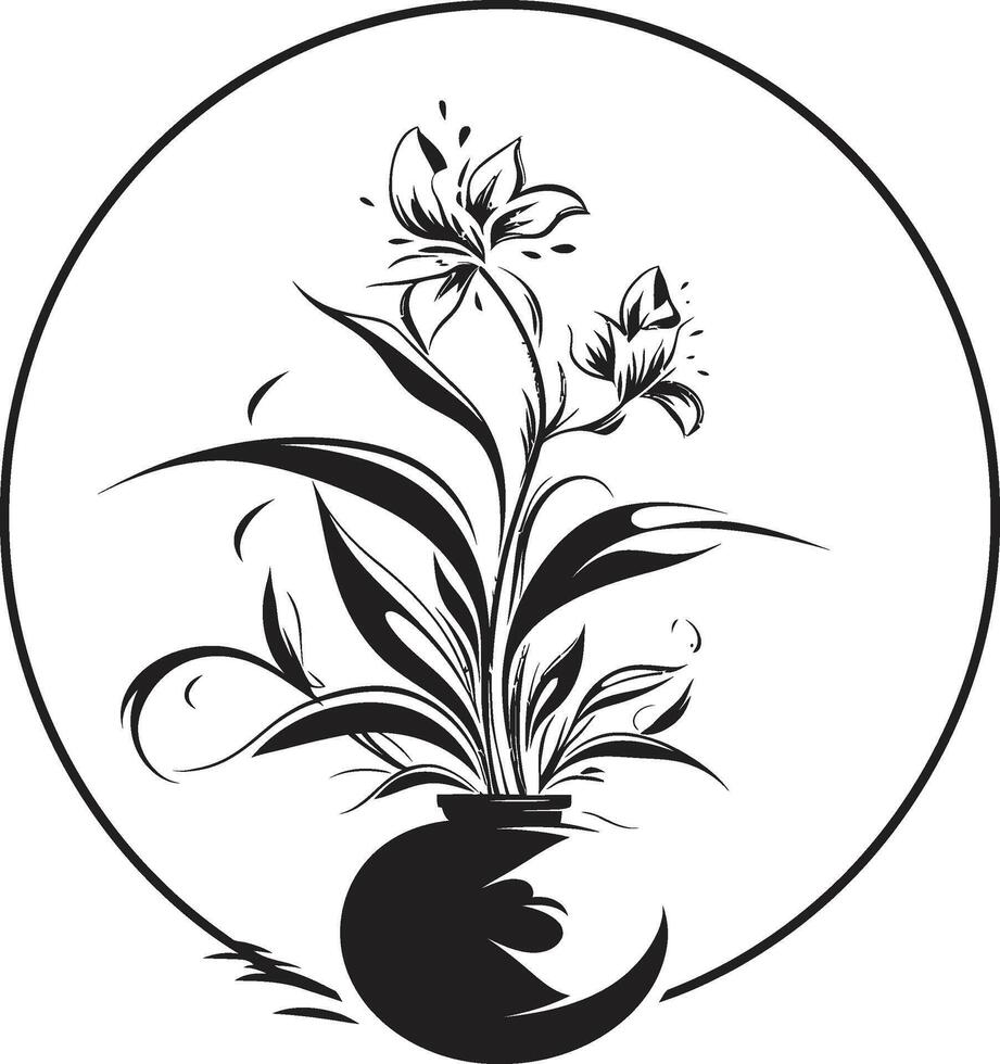 floral armonía negro vector logo con botánico elegancia pulcro pétalos monocromo icono de botánico floral diseño