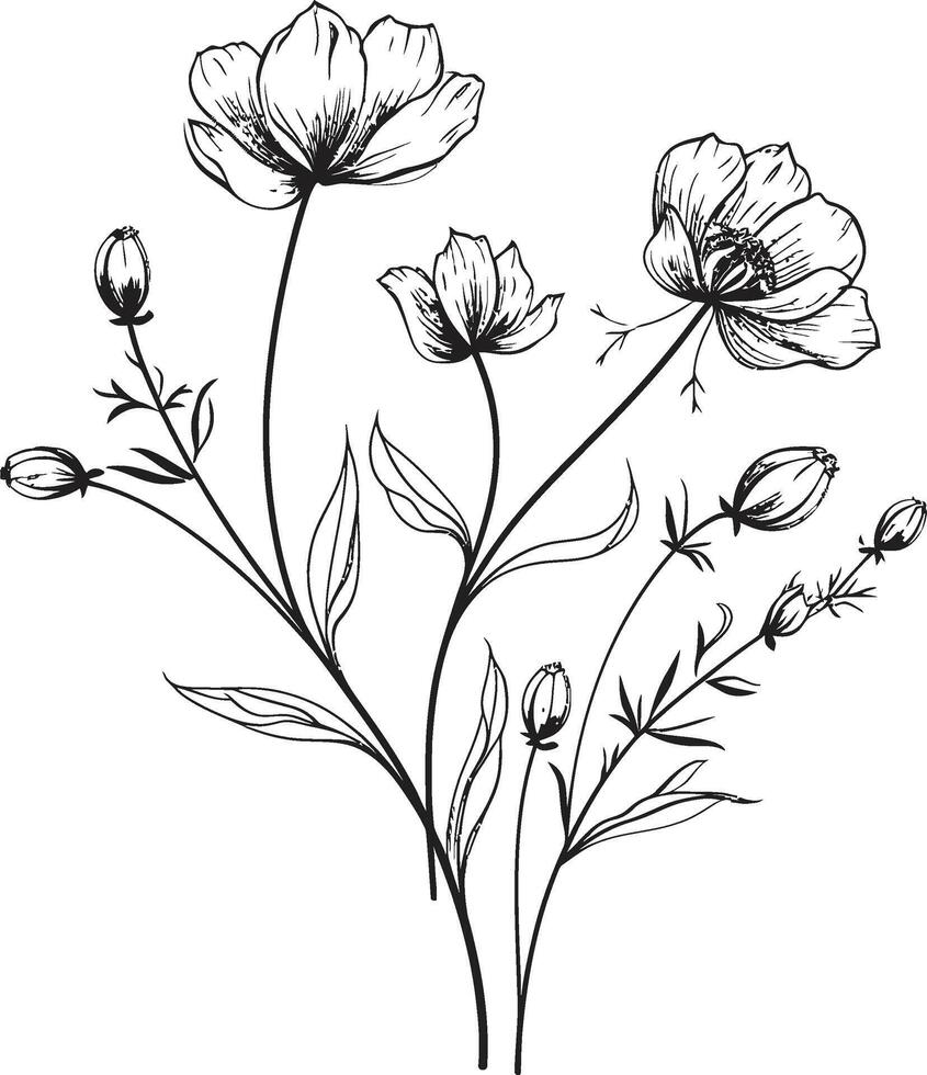 pulcro pétalos monocromo icono de botánico floral diseño infinito flores elegante emblema, vector logo en negro