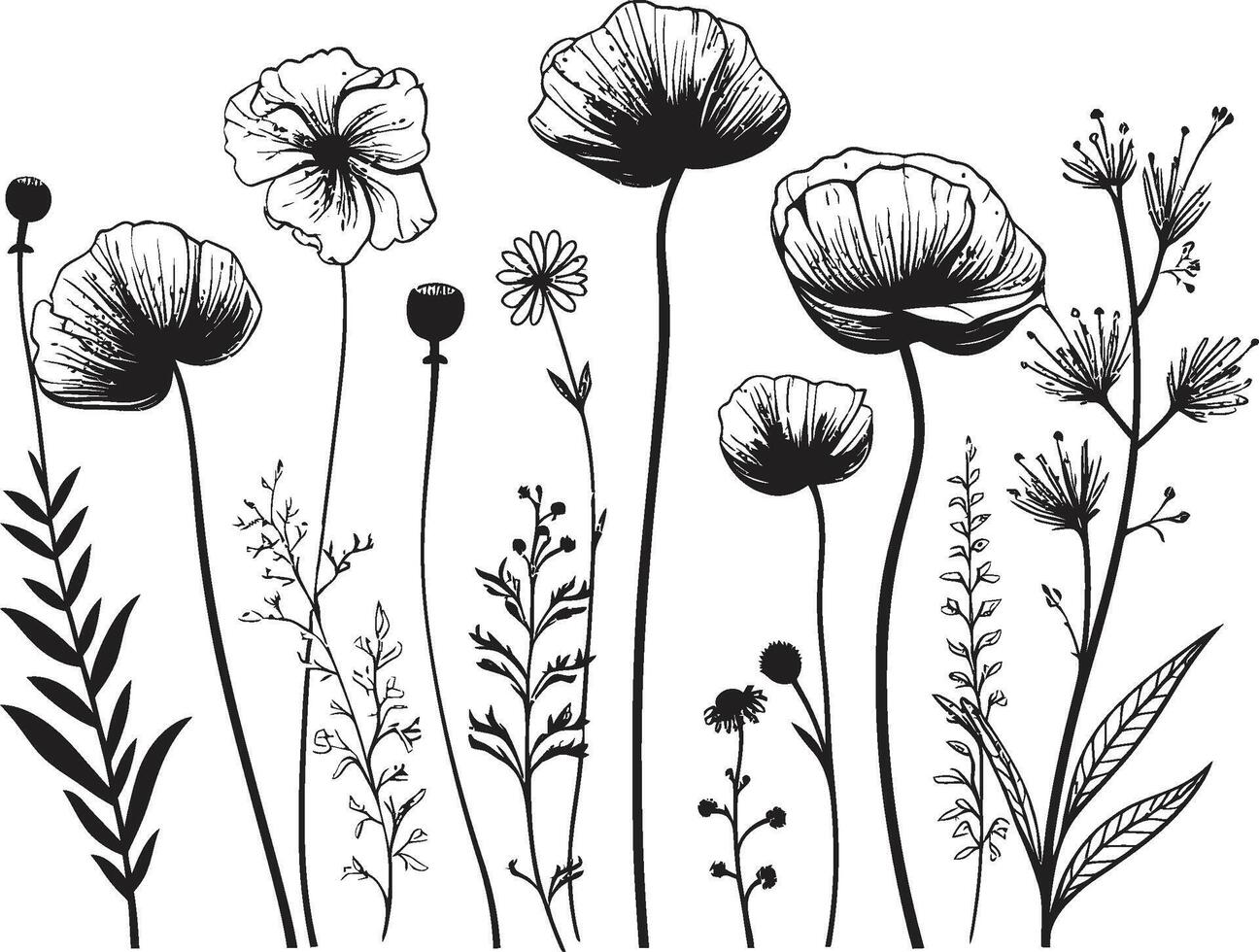 pétalos en noir pulcro negro icono, vector floral diseño jardín serenidad elegante vector logo, negro botánico florales