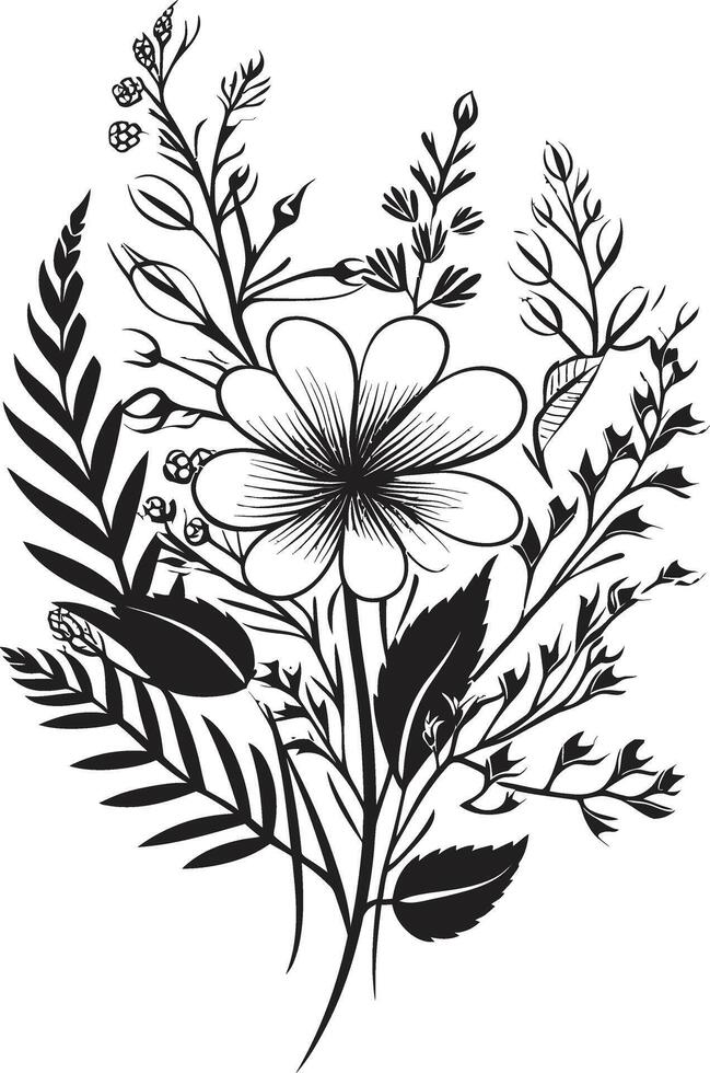Infinite Blossoms Elegant Emblem, Vector Logo in Black Timeless Garden Chic Black Icon for Botanical Florals