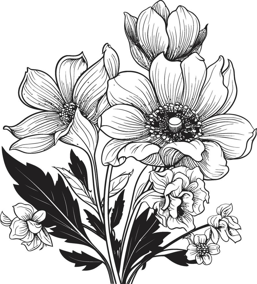 jardín serenidad elegante vector logo, negro botánico florales enigmático ramo de flores negro emblema, botánico floral elegancia