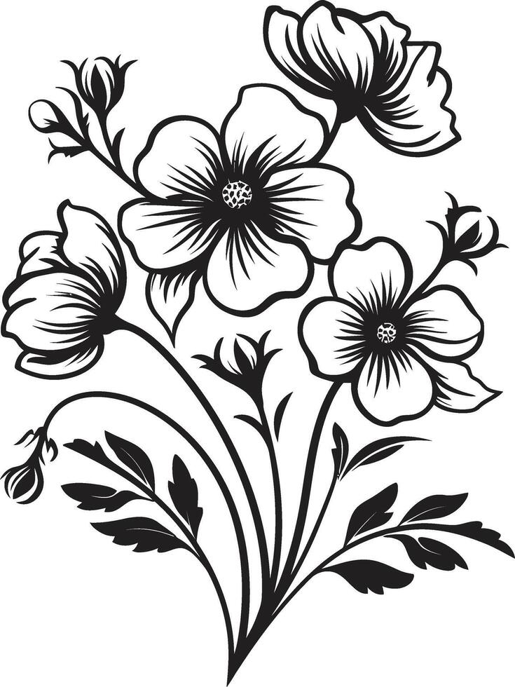 Floral Elegance Black Vector Logo Design with Botanical Blooms Serenity in Black Sleek Icon Featuring Botanical Floral Design