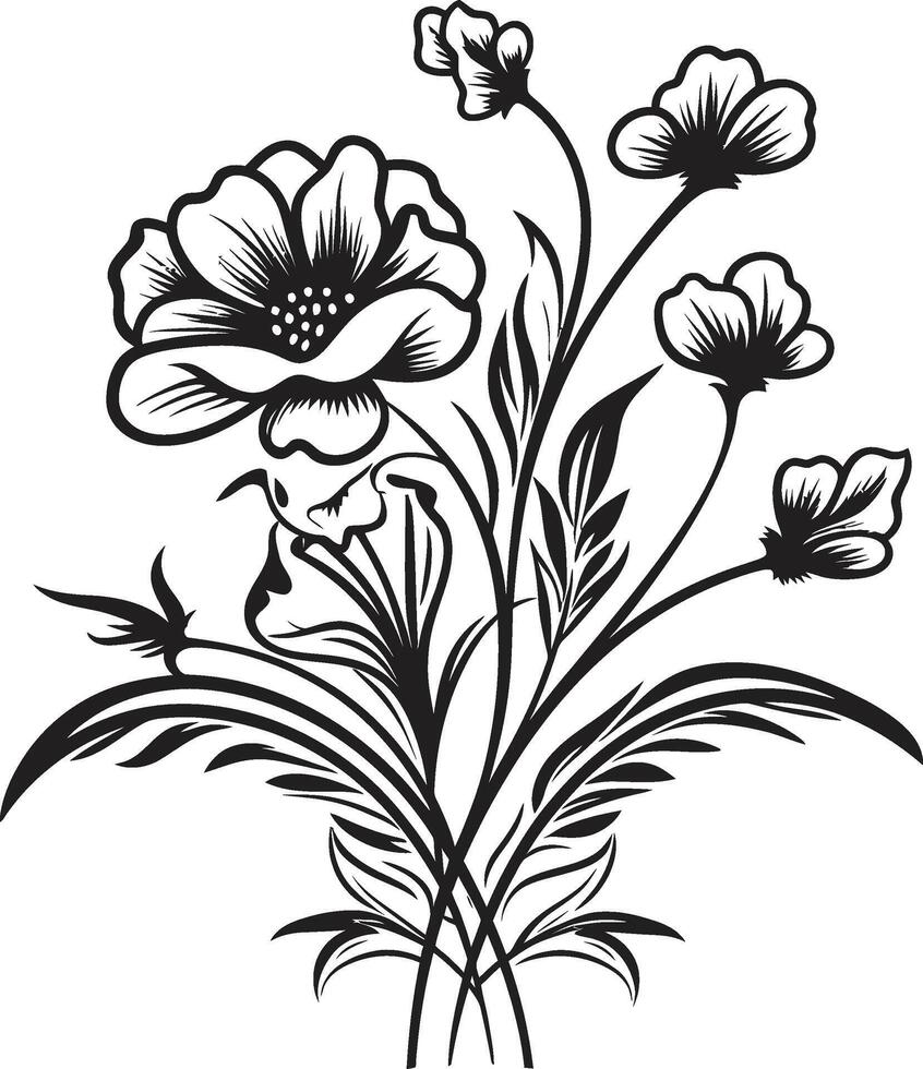 Botanical Noir Monochromatic Emblem with Vector Logo in Elegance Floral Symphony Sleek Black Icon Illustrating Timeless Design