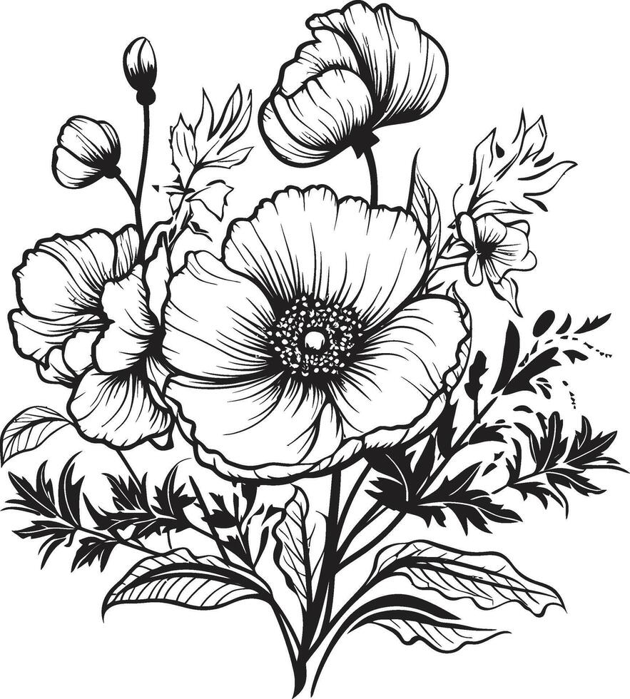 elegancia en floración monocromo vector logo con negro florales esculpido pétalos elegante icono exhibiendo negro botánico elegancia