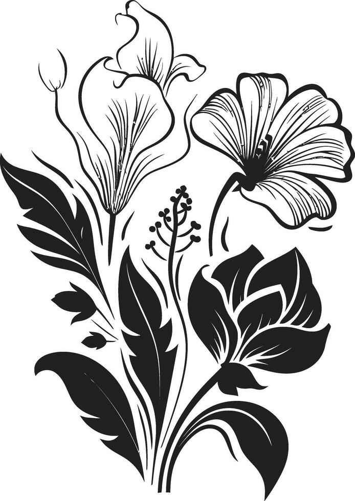 Infinite Blossoms Elegant Black Icon Featuring Botanical Florals Symphony of Petals Timeless Vector Logo with Black Botanicals