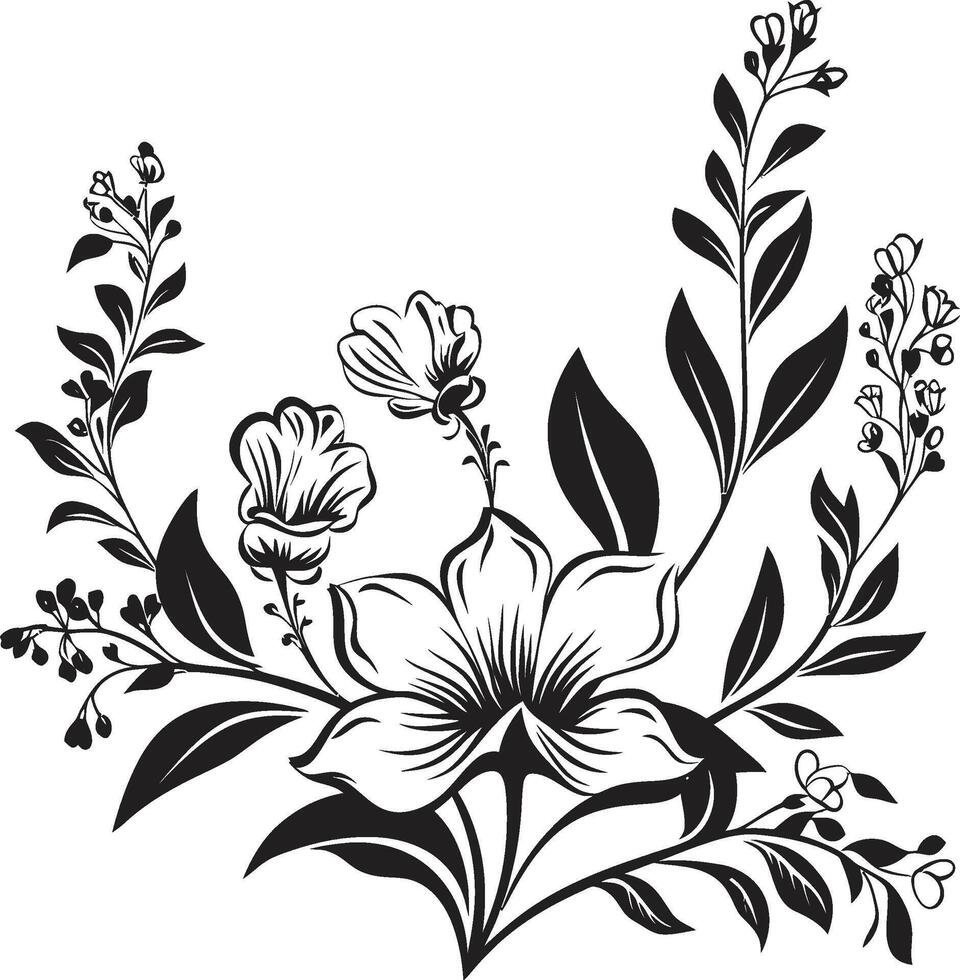 floral sinfonía elegante icono exhibiendo negro botánico elementos esculpido elegancia pulcro negro vector logo con botánico encanto