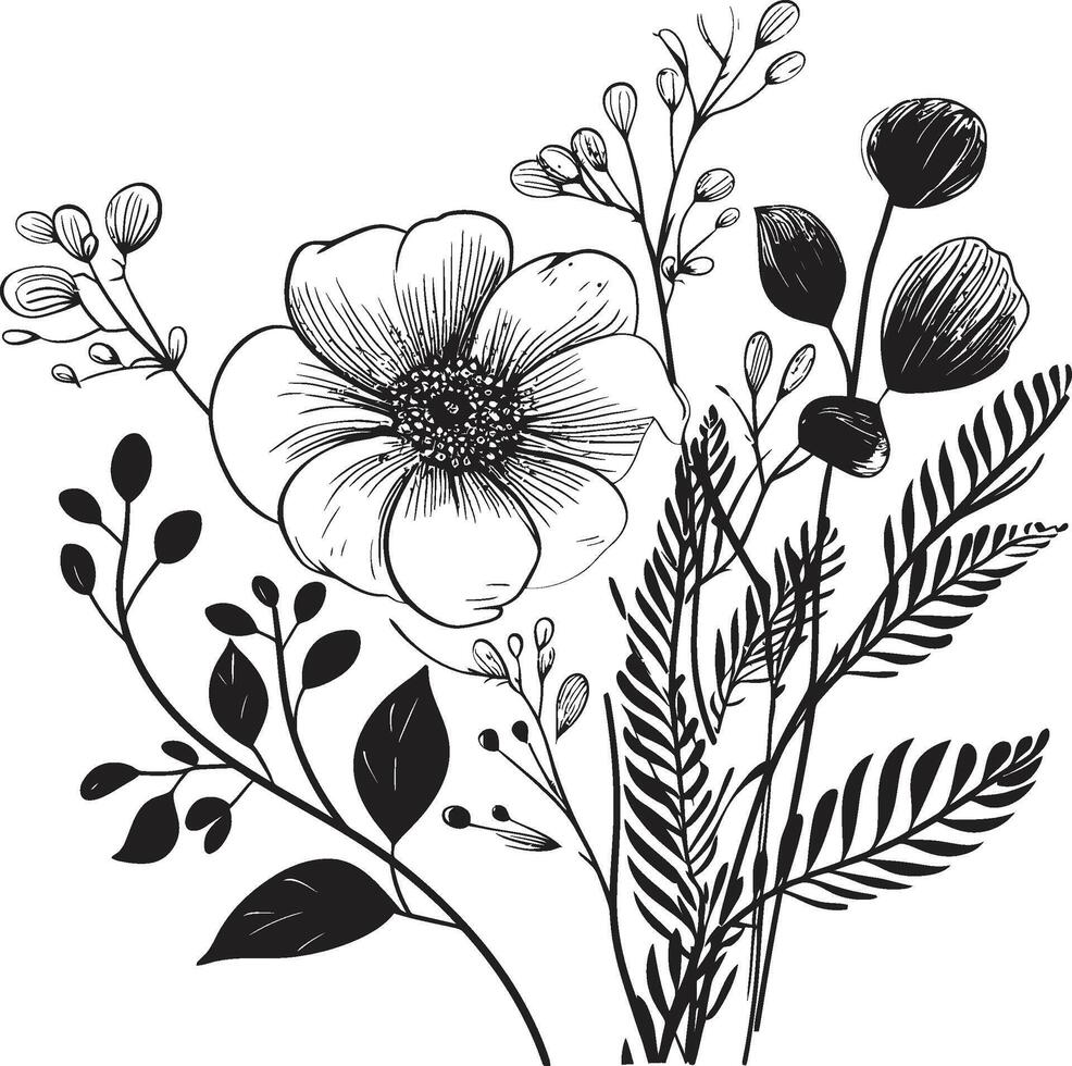 botánico armonía negro vector logo diseño con elegancia serenidad en floración pulcro icono ilustrando negro botánico florales