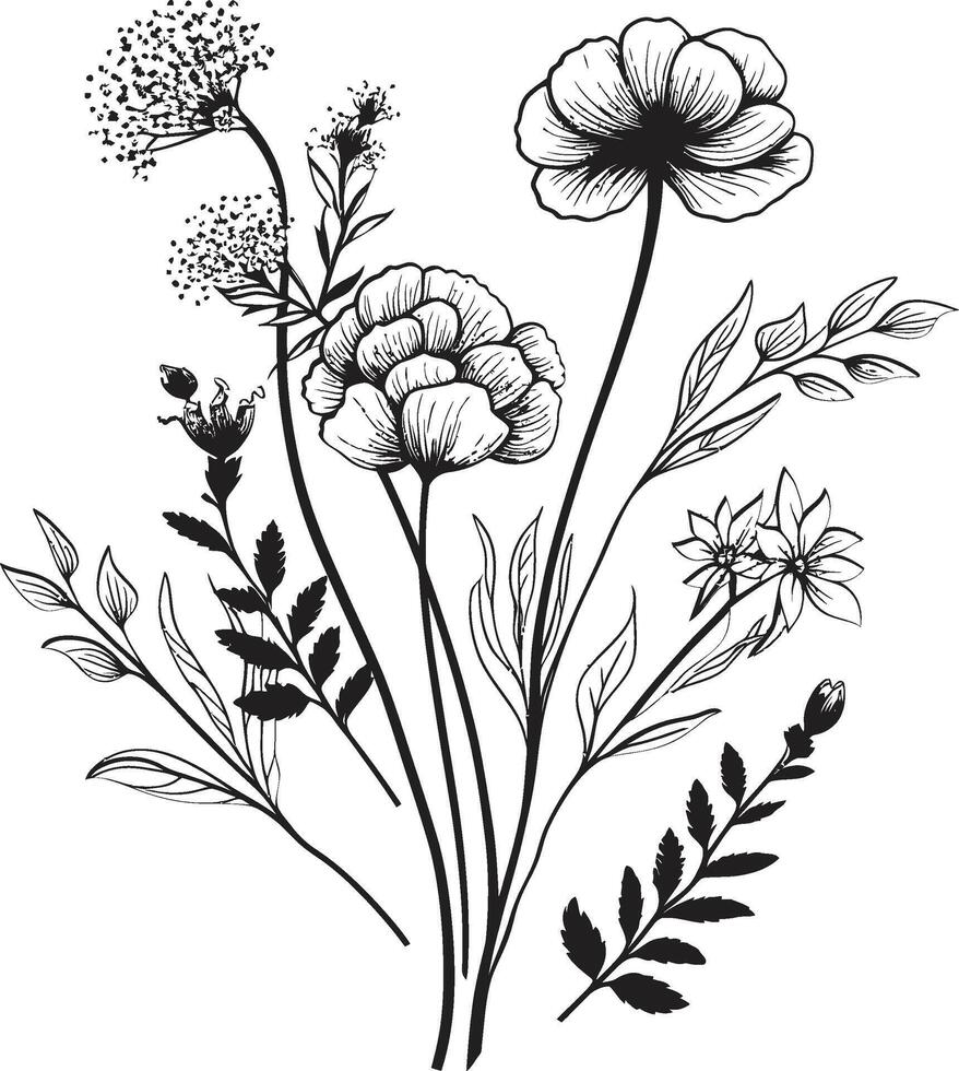 Chic Floral Essence Elegant Vector Logo Showcasing Black Florals Whispers of Bloom Black Icon with Sleek Botanical Elegance