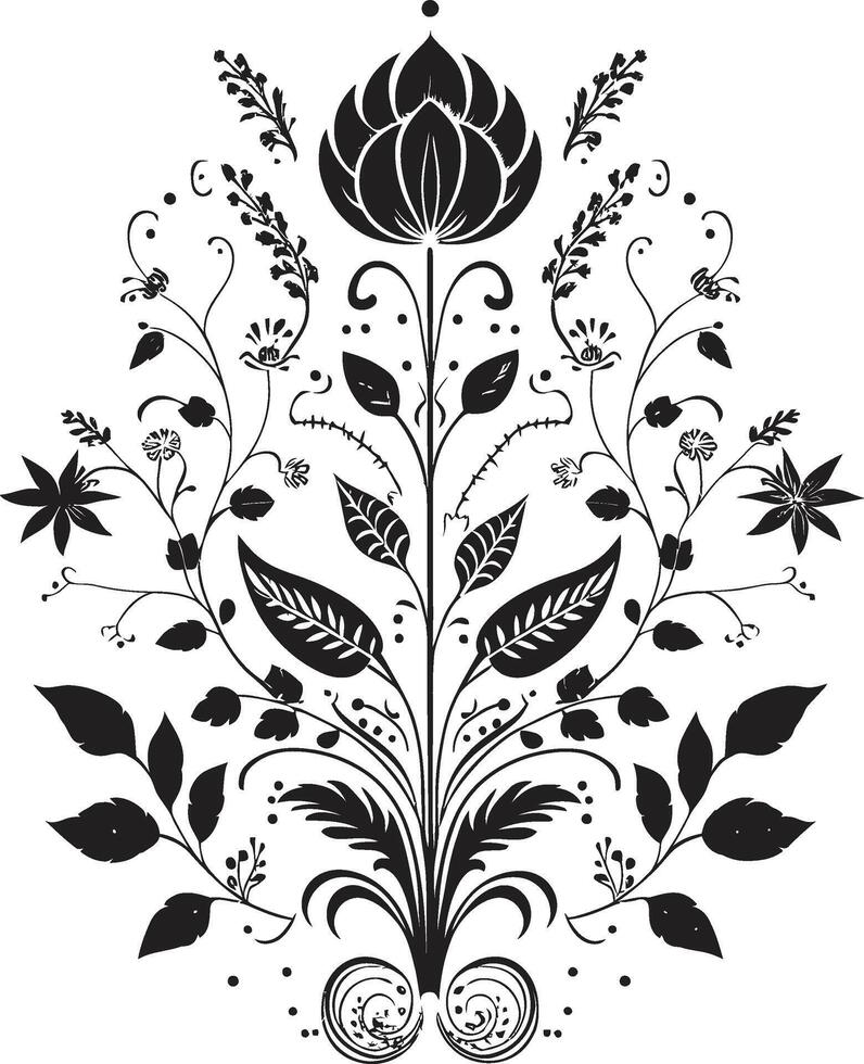 Sculpted Petals Black Vector Logo Design with Timeless Elegance Whispers of Nature Monochrome Emblem with Black Botanical Florals