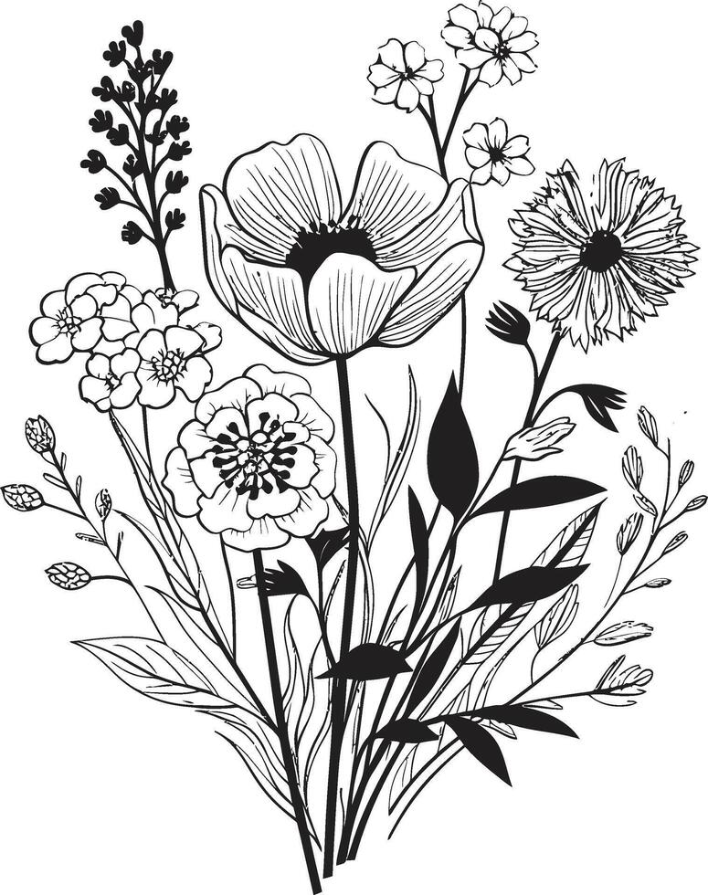 Whispers of Bloom Black Icon with Monochrome Botanical Florals Garden Enigma Chic Vector Logo Featuring Black Botanicals