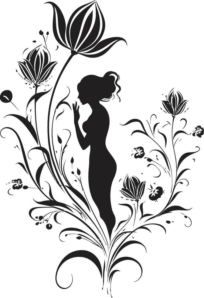 Sculpted Elegance Sleek Vector Logo with Black Botanical Charm Petals in Noir Black Icon Showcasing Elegant Botanical Floral Elements