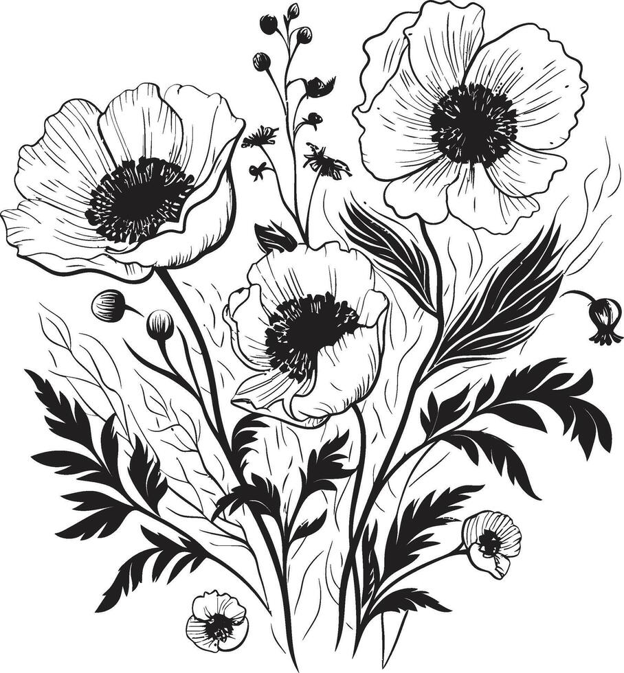 Petals in Noir Elegant Black Icon Showcasing Vector Logo Design Garden of Elegance Sleek Vector Logo with Black Botanical Florals