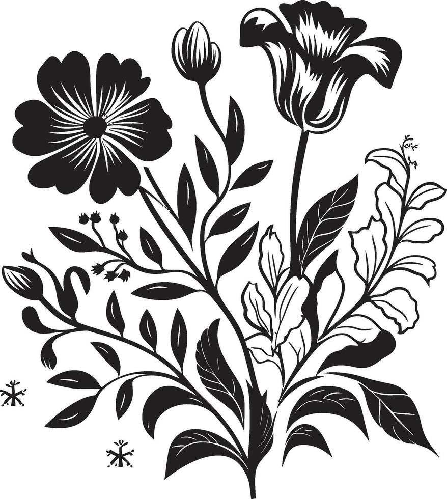 Botanical Beauty Monochrome Emblem Illustrating Black Floral Design Whispers of Nature Sleek Icon with Vector Logo of Botanical Florals