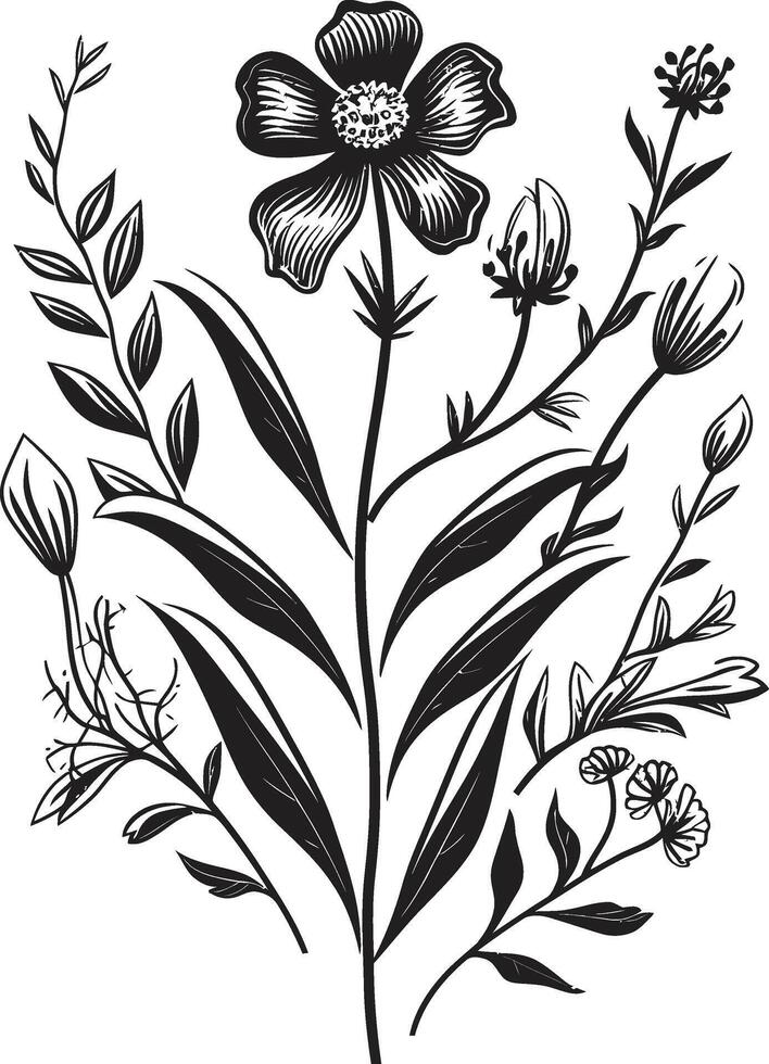 Botanical Beauty Monochrome Emblem Illustrating Black Floral Design Whispers of Nature Sleek Icon with Vector Logo of Botanical Florals
