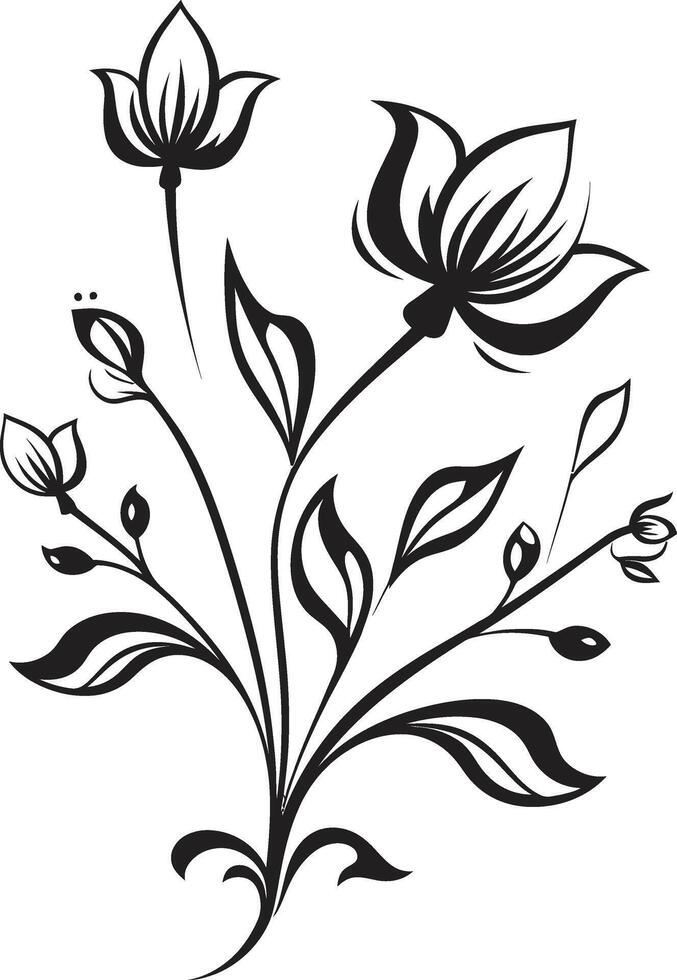 Serenity in Black Sleek Icon Featuring Botanical Floral Design Infinite Blossoms Monochromatic Emblem with Vector Logo in Black