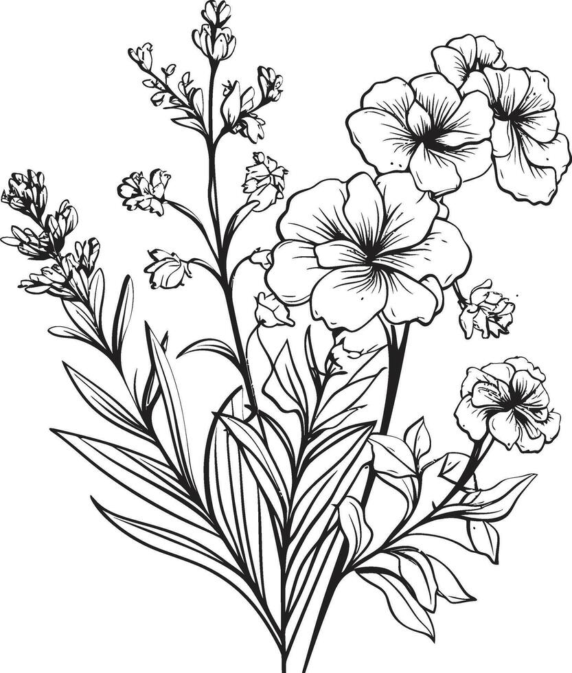 Garden of Elegance Sleek Vector Logo with Black Botanical Florals Enigmatic Bouquet Black Emblem Featuring Botanical Floral Design