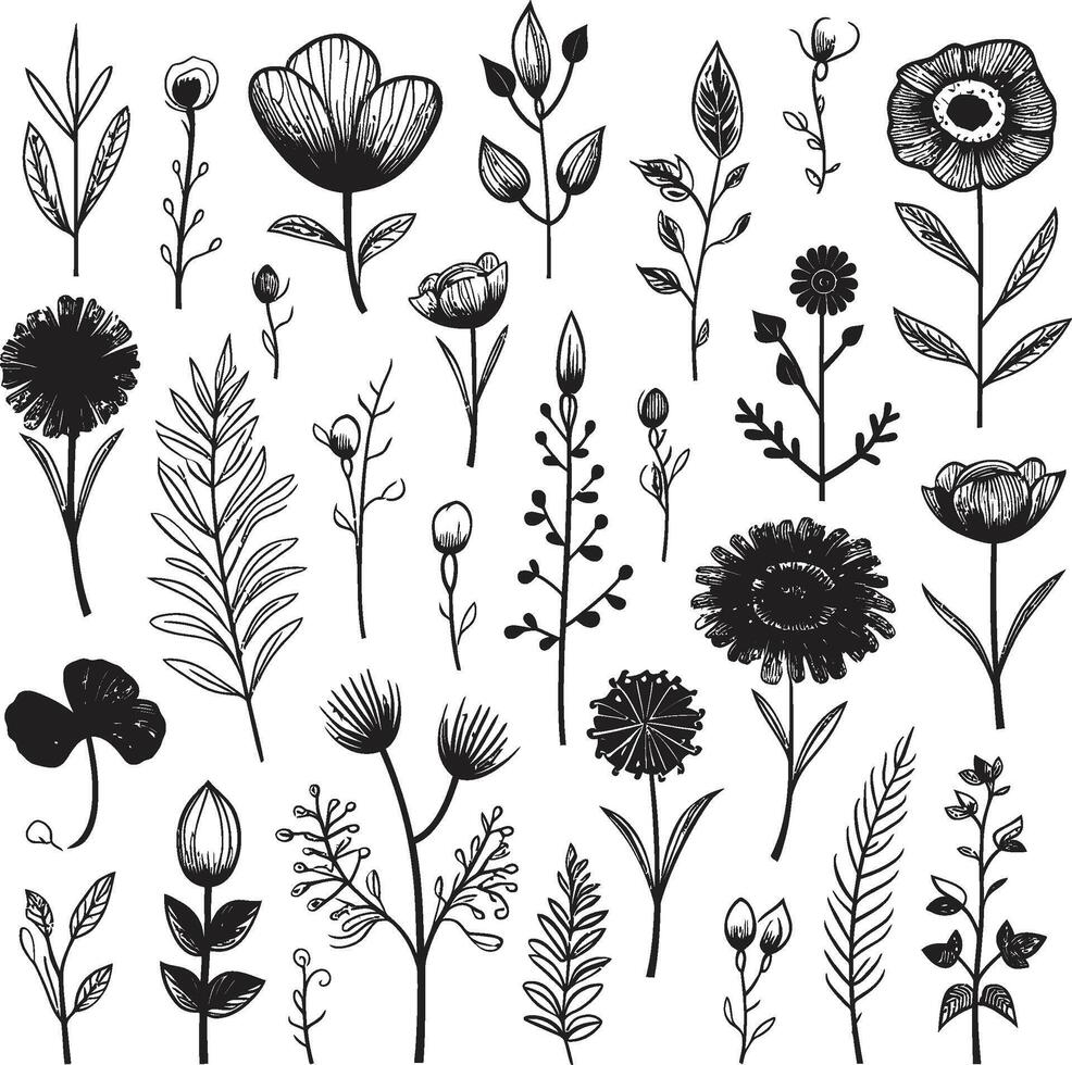 flores en armonía monocromo vector logo con negro florales esculpido pétalos elegante negro icono ilustrando botánico diseño