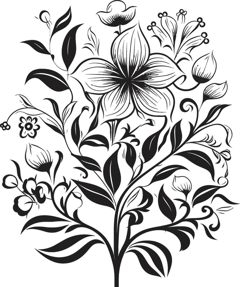 Infinite Blossoms Monochromatic Emblem with Vector Logo in Black Timeless Petals Elegant Black Icon Showcasing Botanical Florals