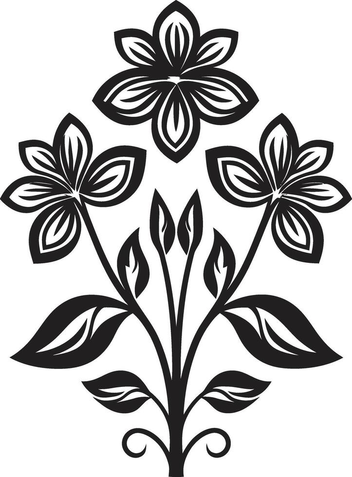 Blossoms in Harmony Monochromatic Vector Logo with Black Florals Sculpted Petals Elegant Black Icon Illustrating Botanical Design