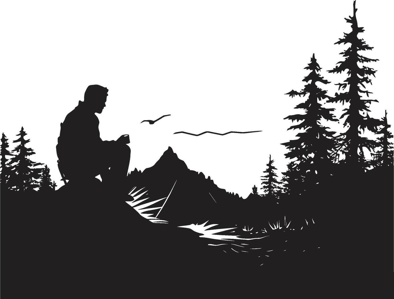 rústico serenidad elegante negro icono exhibiendo vector cámping diseño montaña majestad pulcro monocromo emblema para al aire libre entusiastas