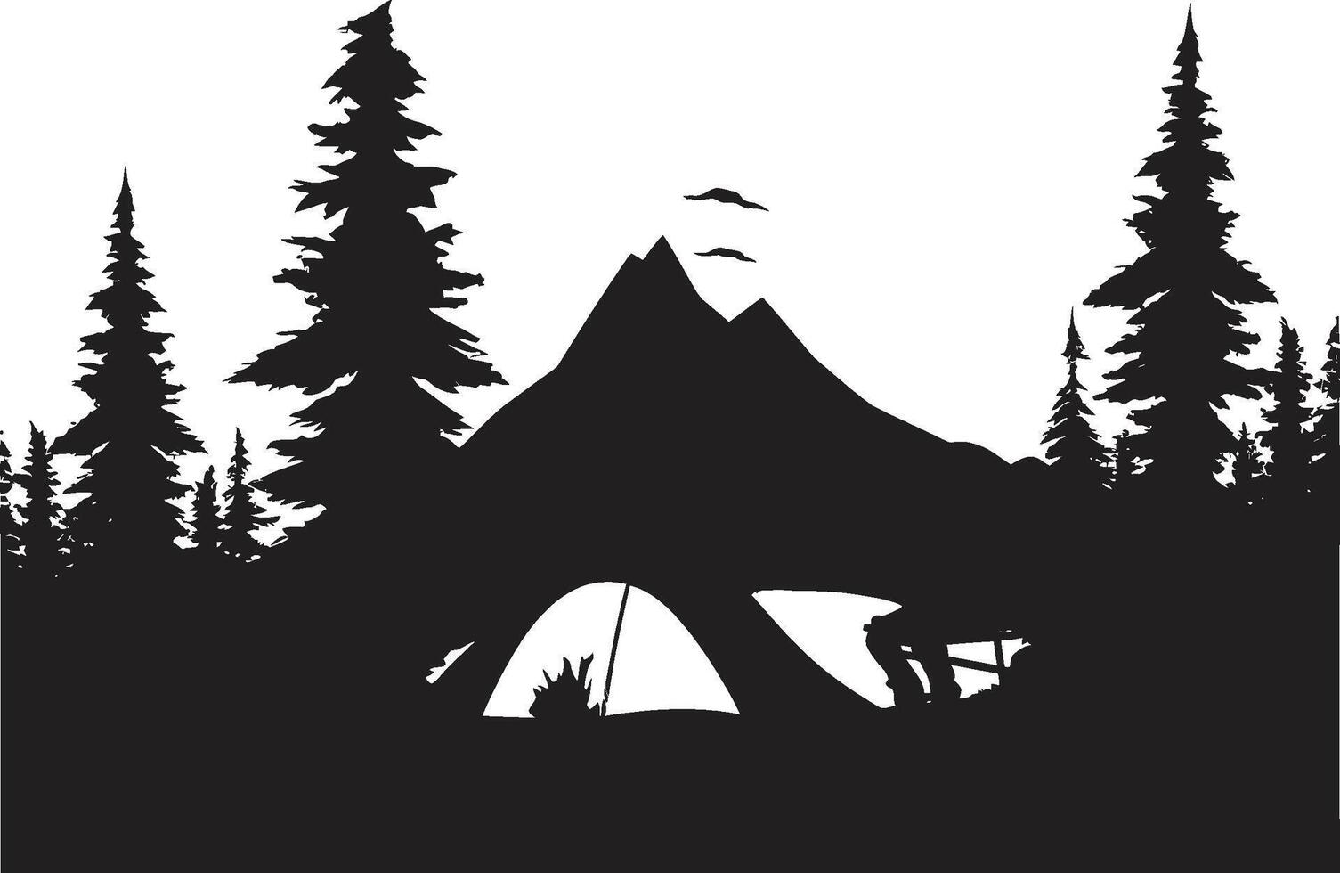Starlit Campsite Sleek Black Icon with Vector Logo for Camping Bliss Woodsy Wanderer Elegant Emblem Illustrating Black Camping Adventures