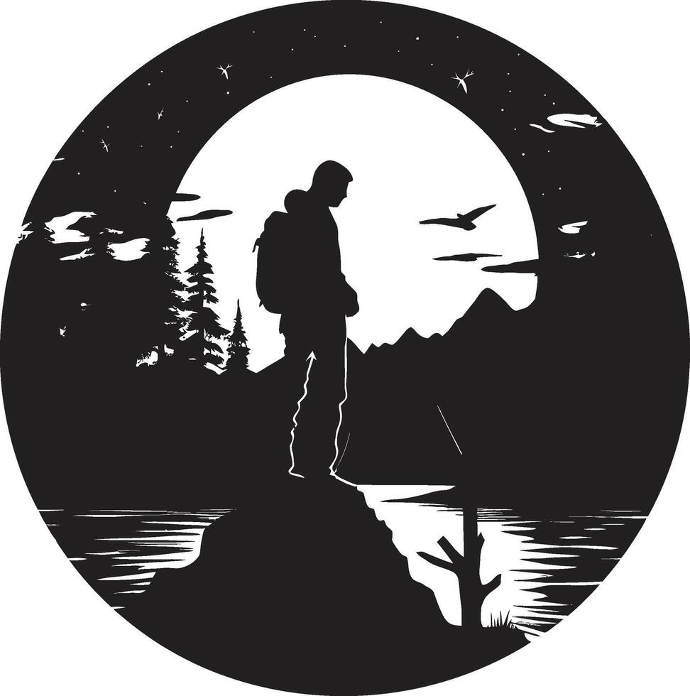 Woodsy Wanderer Elegant Emblem Illustrating Black Camping Adventures Camping Constellations Monochrome Vector Logo for Outdoor Exploration