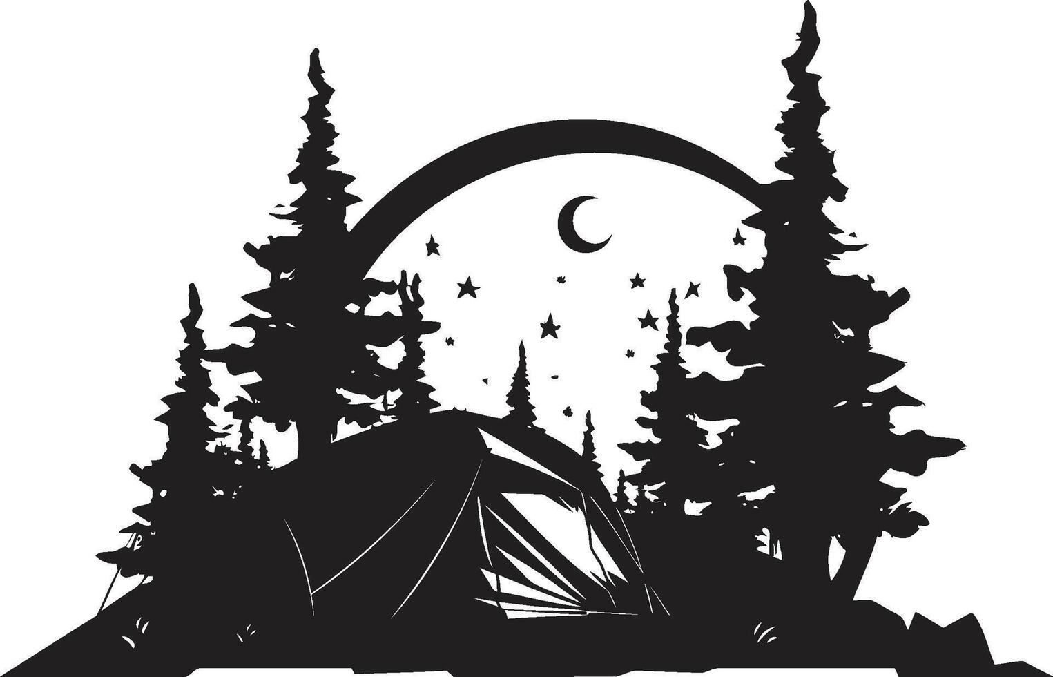 Into the Woods Elegant Black Icon with Vector Logo for Camping Campfire Chronicles Sleek Monochromatic Emblem for Outdoor Adventures