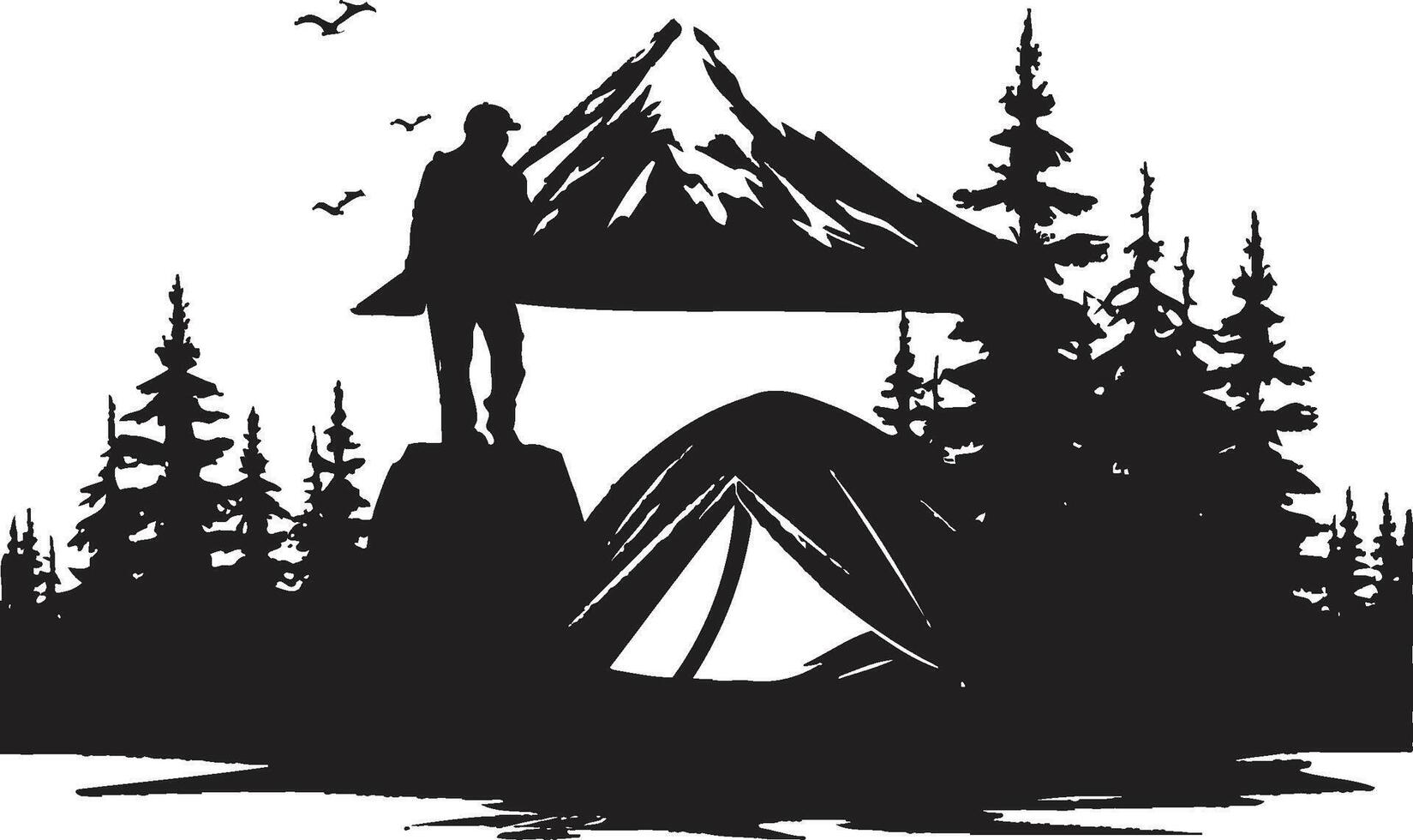 Into the Woods Elegant Black Icon with Vector Logo for Camping Wilderness Wanderlust Sleek Black Camping Logo Icon