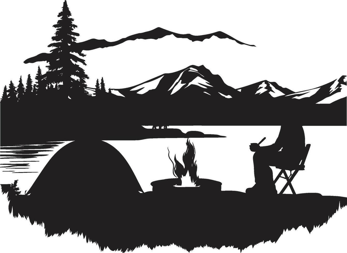 Wilderness Wanderlust Sleek Black Camping Logo Icon Adventure Awaits Monochrome Emblem for Outdoor Exploration vector