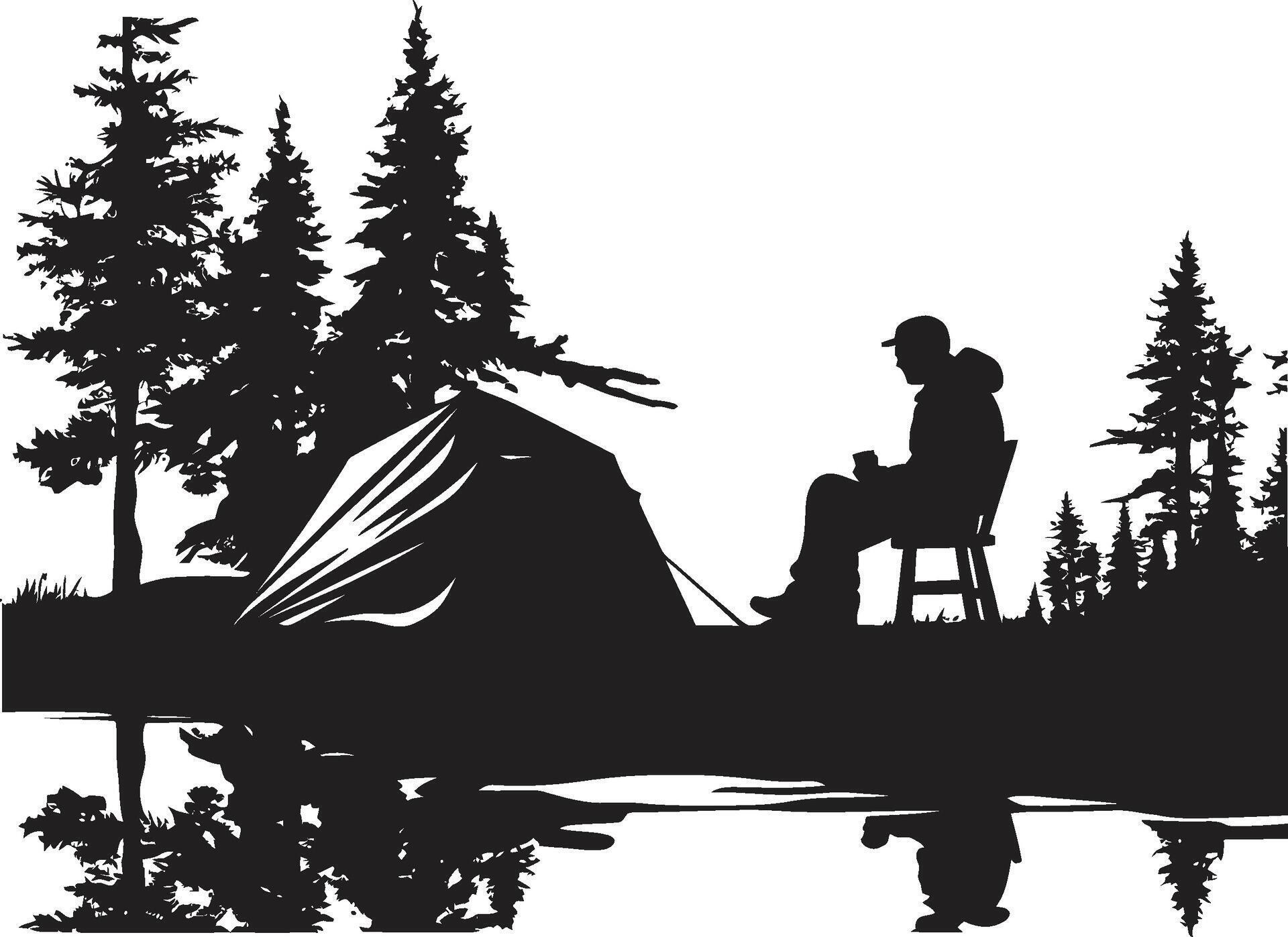 Wanderlust Haven Chic Camping Icon Illustrating Black Vector Design