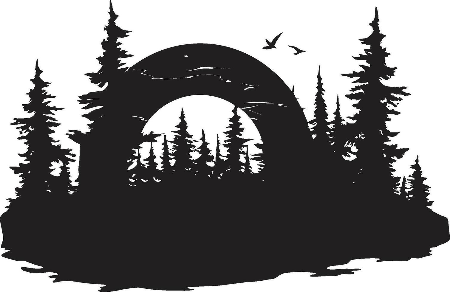 Camping Escapade Elegant Black Icon Showcasing Vector Logo Design Mountain Majesty Sleek Monochromatic Emblem for Outdoor Enthusiasts