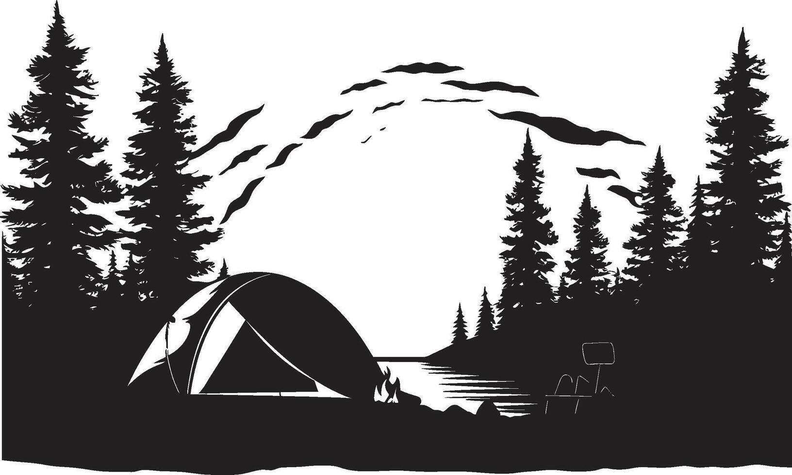 Under the Stars Black Vector Logo Design for Nighttime Camping Trail Seeker Chic Camping Icon in Monochromatic Black