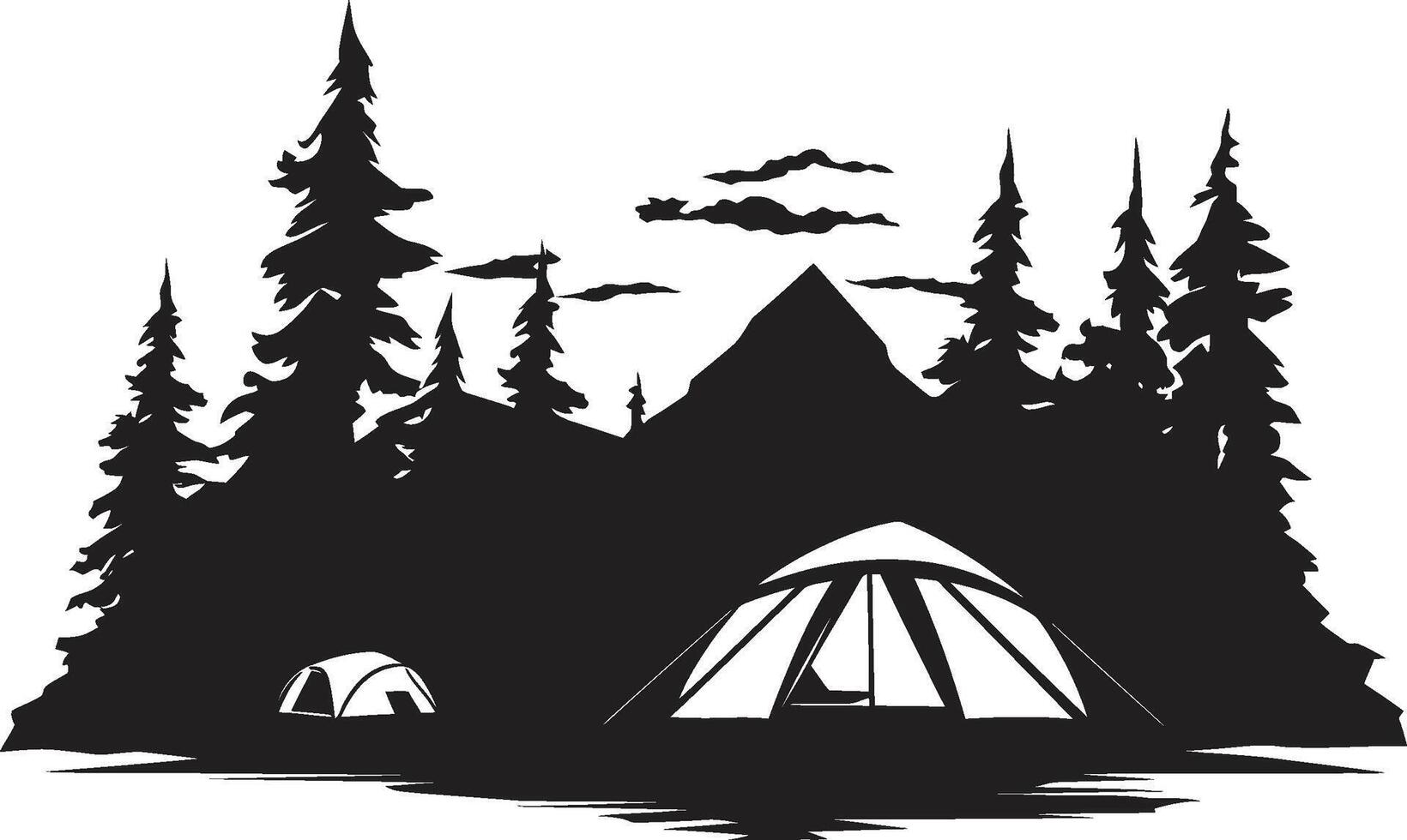 Mountain Majesty Black Vector Logo Design Icon for Wilderness Retreats Nighttime Oasis Chic Camping Icon Illustrating Black Vector Design