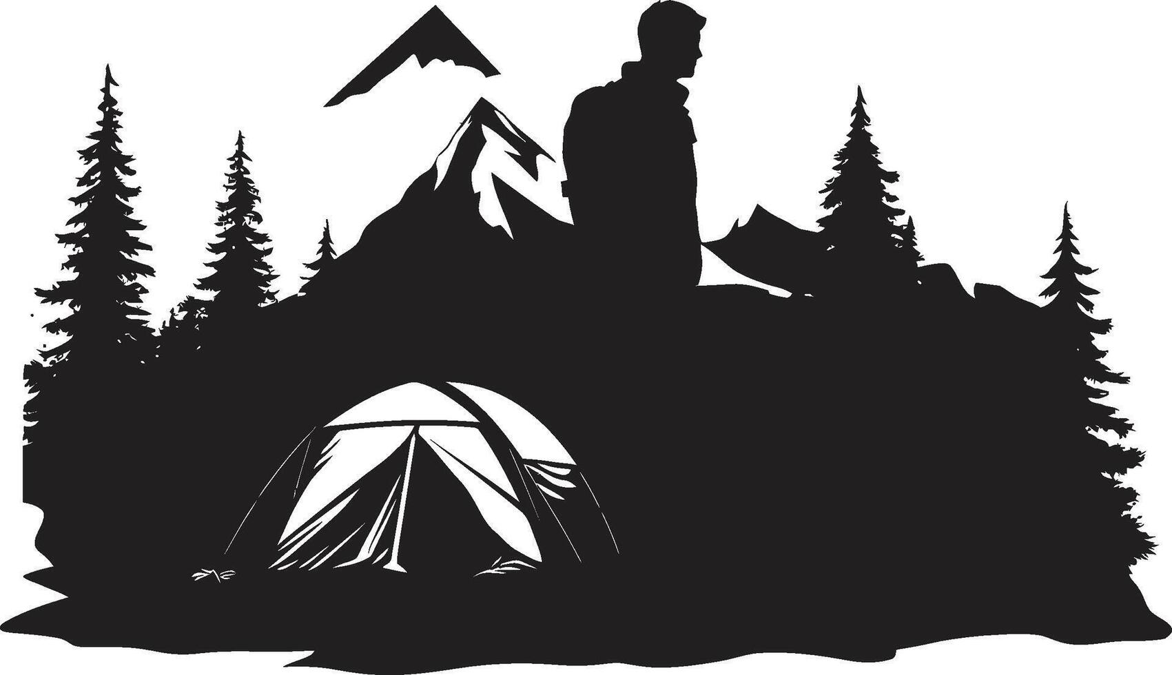 Nighttime Oasis Chic Camping Icon Illustrating Black Vector Design Woodsy Wanderer Elegant Black Icon with Vector Logo for Camping Bliss