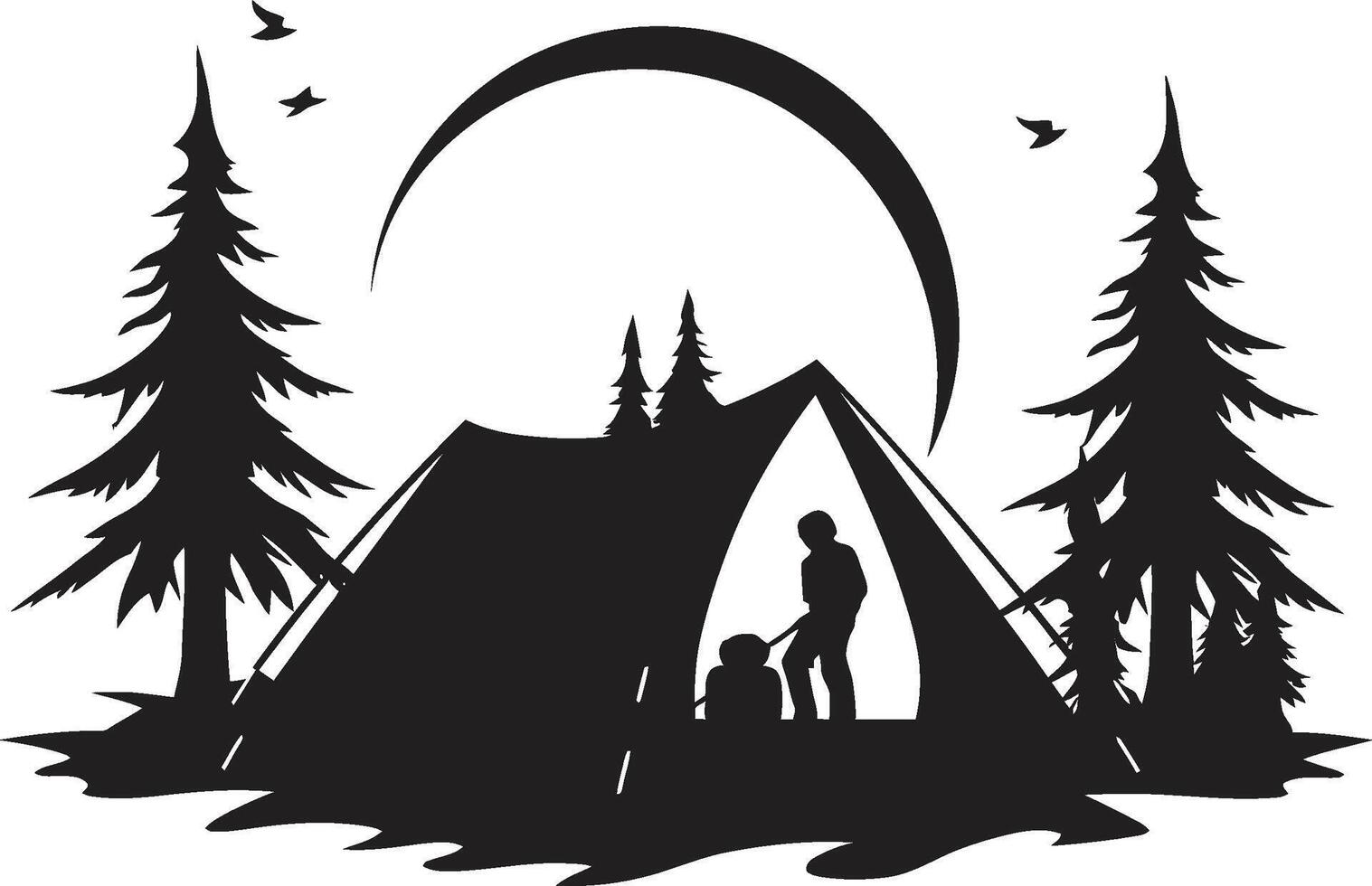 Nightfall Campsite Elegant Black Icon Showcasing Vector Logo Design Moonlit Adventure Monochrome Emblem for Camping Enthusiasts