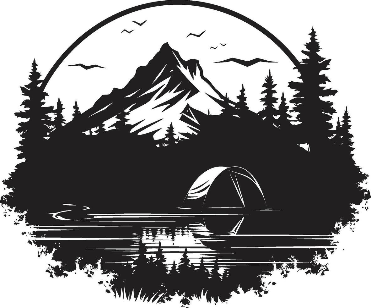 Campfire Chronicles Sleek Monochromatic Emblem for Outdoor Adventures Natures Symphony Black Vector Logo Design Icon for Camping Bliss