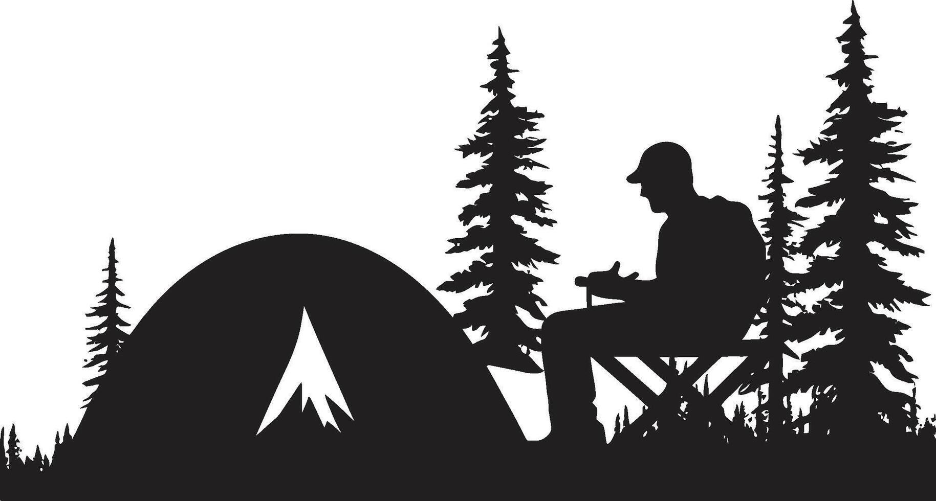Trail Seeker Elegant Black Icon Showcasing Vector Camping Design Nightfall Retreat Sleek Monochromatic Emblem for Adventurous Campers