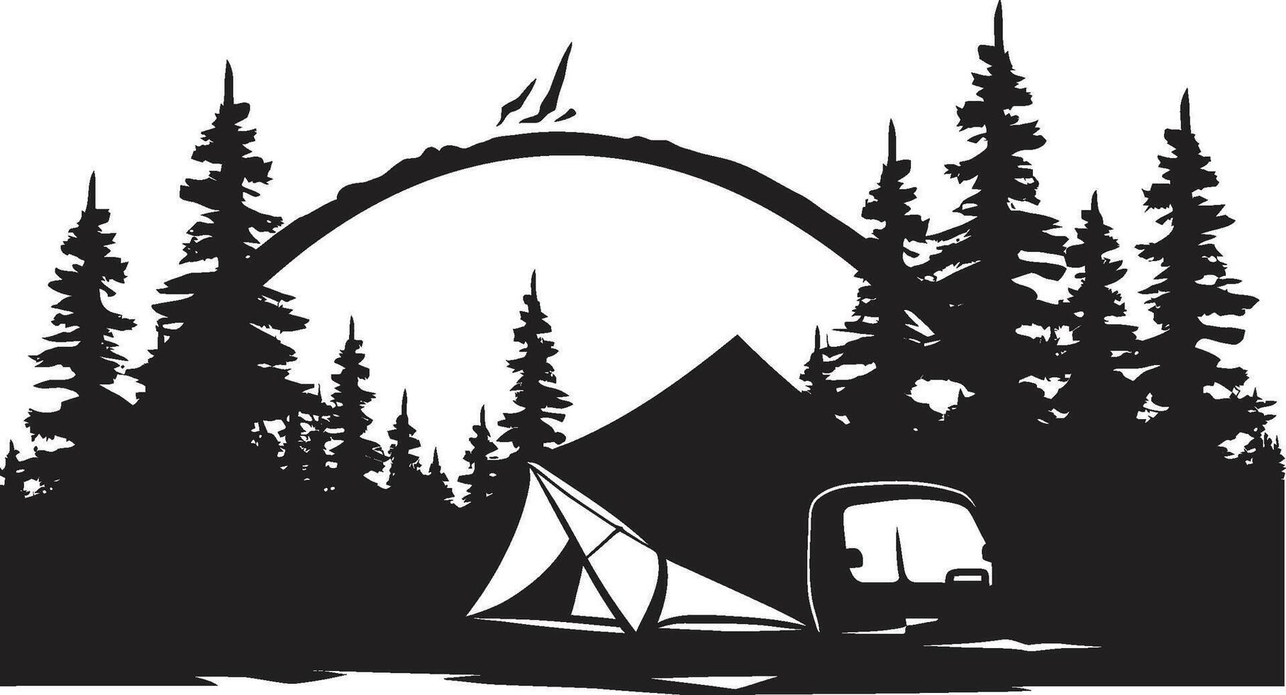 Woodsy Wanderer Sleek Monochromatic Emblem for Camping Enthusiasts Camping Constellations Black Vector Logo Design Icon for Outdoor Bliss