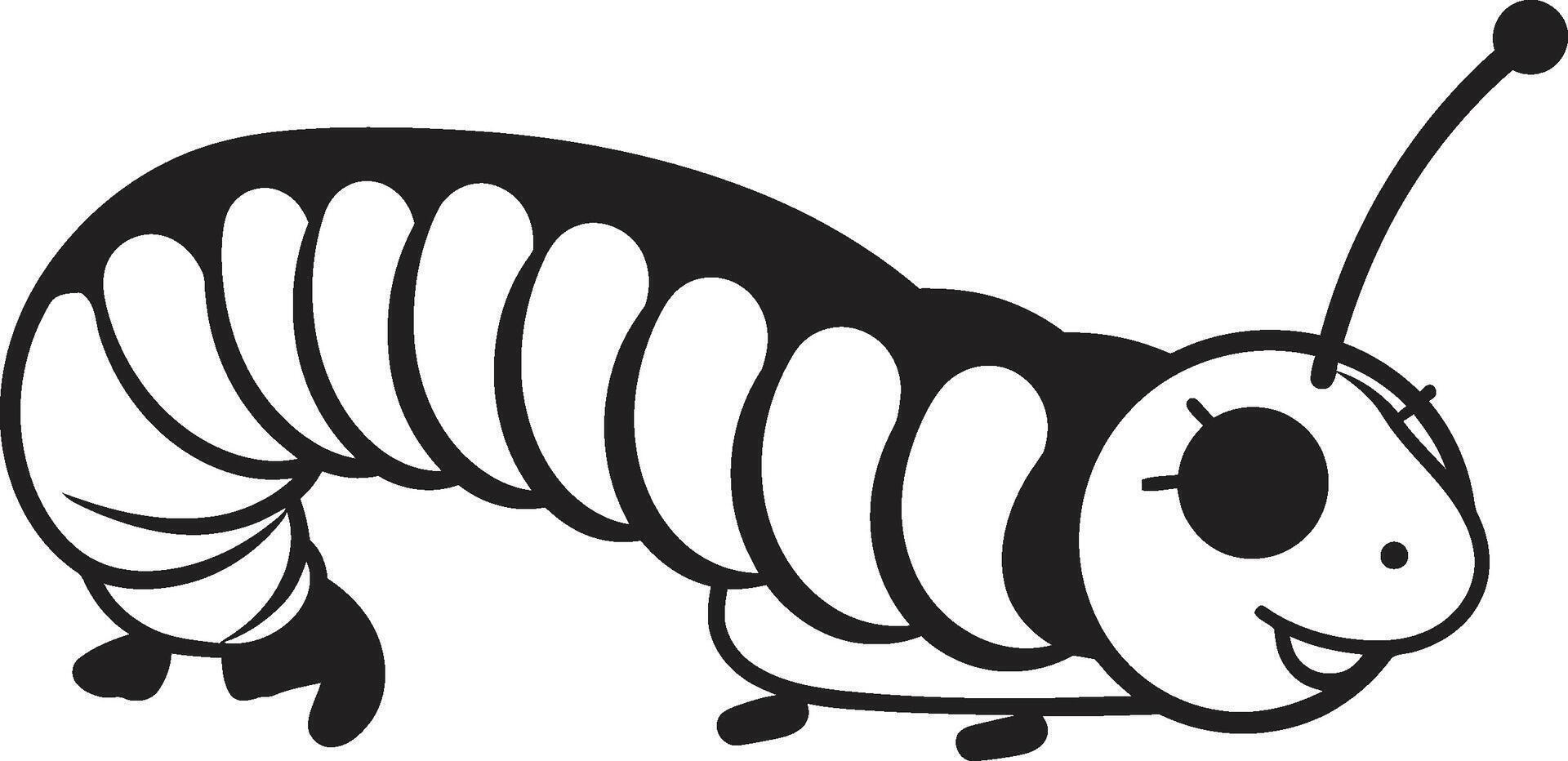 Metamorphosis Magic Chic Vector Logo for Caterpillar Transformation Silk Trail Elegance Sleek Black Icon Illustrating Caterpillar Evolution