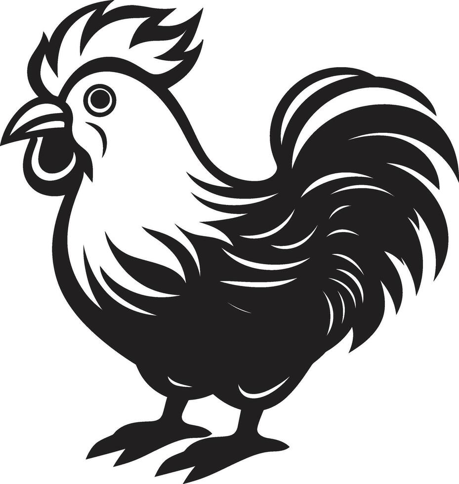 gallina casa matices elegante monocromo pollo emblema en negro alas de capricho elegante negro icono con vector pollo diseño