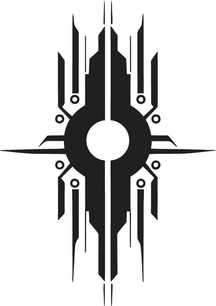 Digital Nexus Abstract Cybernetic Symbol in Monochrome Vector Logo Binary Harmony Elegant Emblem of Cybernetic Elegance