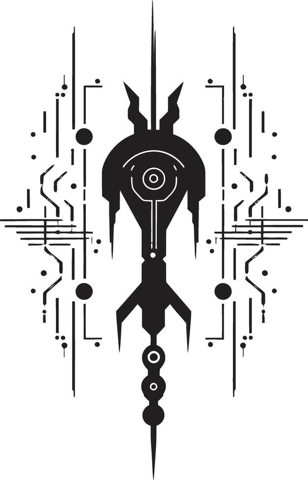 Digital Dynamics Monochrome Vector Logo for Cybernetic Lovers Technological Transcendence Chic Black Abstract Cybernetic Emblem