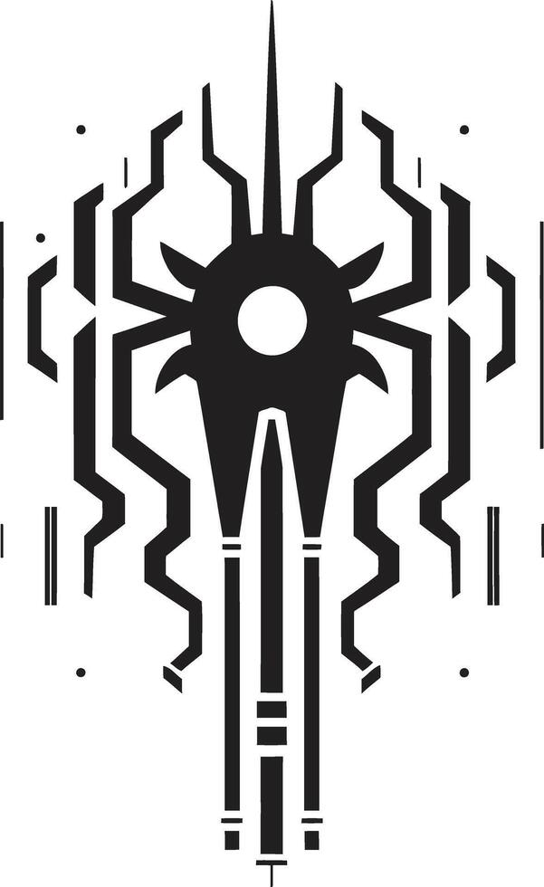 Binary Brilliance Sleek Cybernetic Symbol in Black Monochrome Robotic Rhythms Elegant Vector Logo Illustrating Cybernetic Evolution