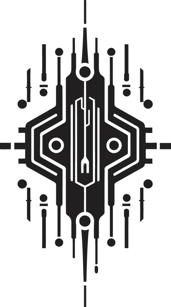 Neural Net Elegance Sleek Abstract Icon Featuring Cybernetic Vector Digital Nexus Monochrome Cybernetic Symbol in Black Vector Logo