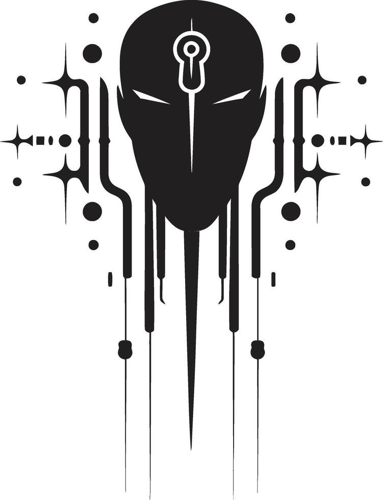 Digital Dynamics Monochrome Emblem Illustrating Cybernetic Harmony Technological Transcendence Chic Black Abstract Cybernetic Design vector