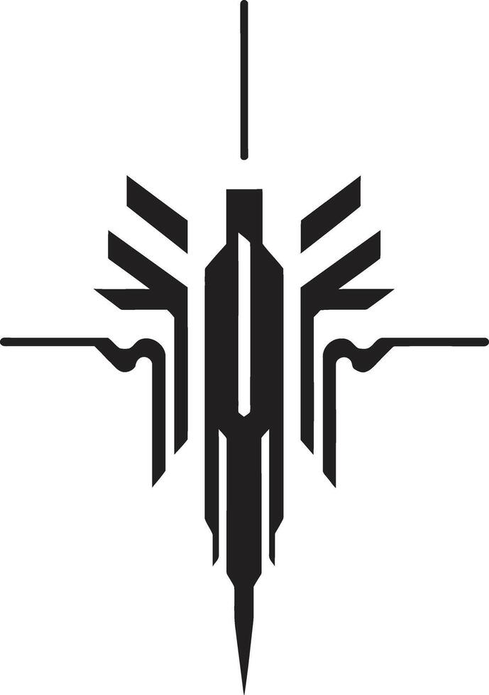 Pixelated Progress Elegant Cybernetic Emblem in Sleek Black Binary Brilliance Monochrome Abstract Symbol for Cybernetic Sophistication vector